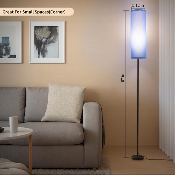 Floor Lamp (3 Dimmable Levels & RGB) with Foot Switch & Remote- Navy Blue Shade - Picture 2 of 9